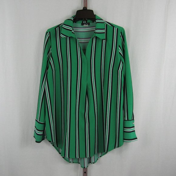 Cocomo Tops - Cocomo Green Black and White Striped Blouse